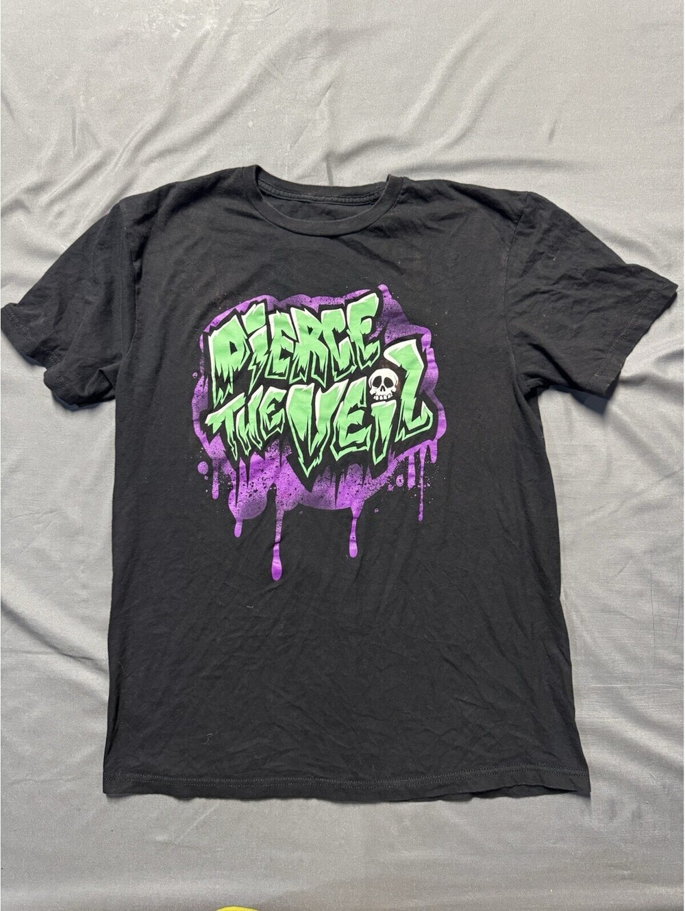 Pierce The Veil Shirt Mens (S)Black Green Graffiti Spellout Skull Purple Drip
